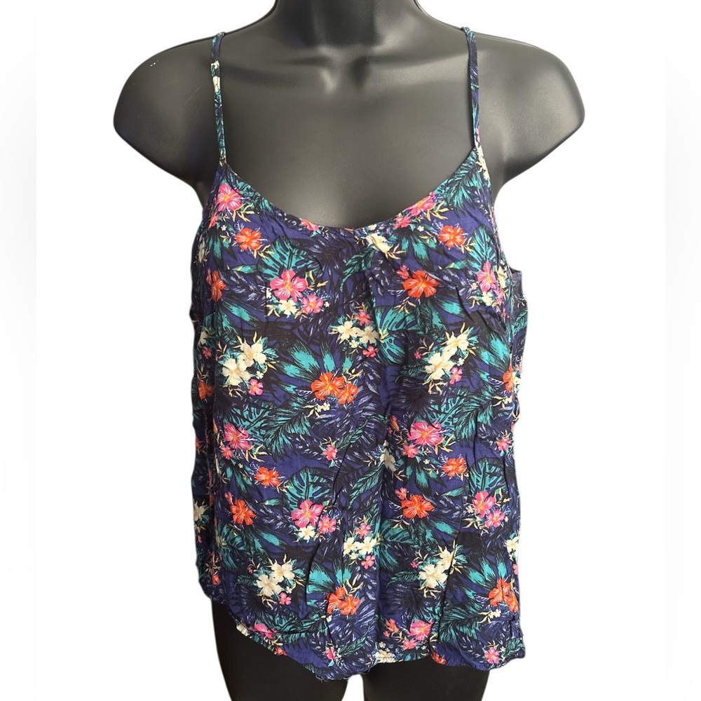 H&M Floral Navy Spaghetti-Strap Tank Top